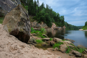 Sandstone outcrops. Erglu Cliffs, on the bank of the Gauja river. - 193006023