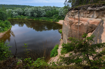 Sandstone outcrops. Erglu Cliffs, on the bank of the Gauja river. - 193006037