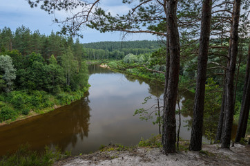 View from cliff on river and forest. Erglu Cliffs, on the bank of the Gauja river. - 193006054