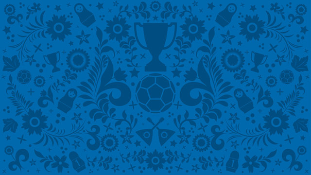Background with russian patterns and elements. Football 2018. Vector illustration