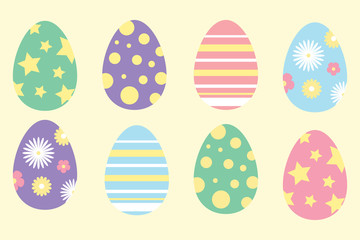 Set of colorful ornament easter eggs in cartoon style, simple flat design, vector illustration