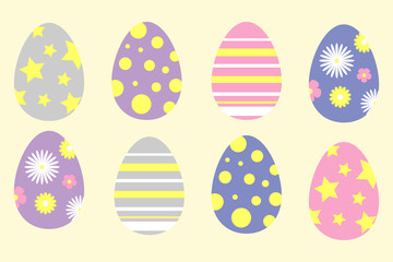 Set of colorful ornament easter eggs in cartoon style, spring time, simple flat design