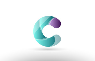 3d letter c green purple alphabet logo icon company design