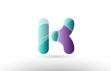 3d letter k green purple alphabet logo icon company design