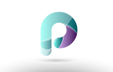 3d letter p green purple alphabet logo icon company design