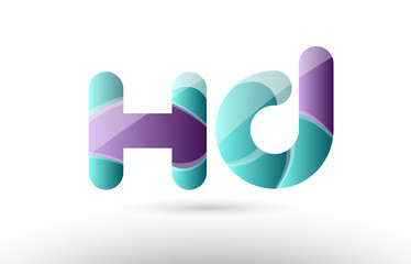 3d letter hd h d green purple alphabet logo icon company design