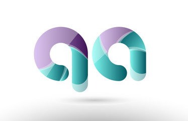 3d letter qa q a green purple alphabet logo icon company design