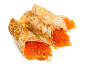 pancakes with red caviar