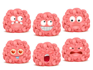 Set of brain cartoon emoji character