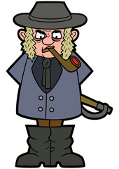 Angry landowner/ Illustration cartoon country gentleman with a whip and a pipe