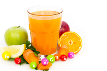 Fruit juice on white background