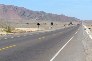 The Pan-American highway in the area of Nazca desert, Peru