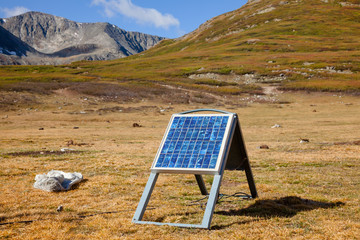 Portable solar module generating electricity for a ger in Altai Mountains Mongolia