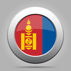 Flag of Mongolia. Metal gray round button.