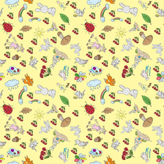 childrens color seamless pattern in sketch style yellow background