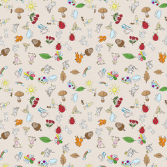 childrens color seamless pattern in sketch style brown background