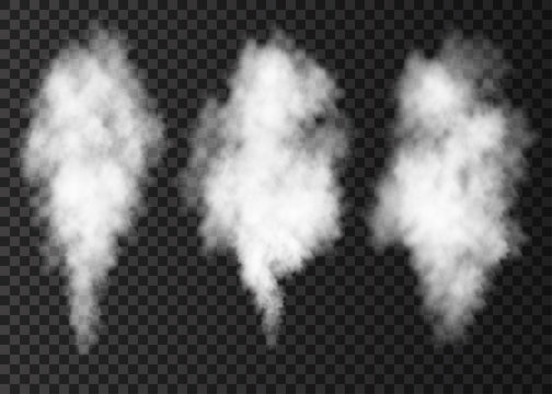 White  smoke puff  collection  isolated on transparent background.