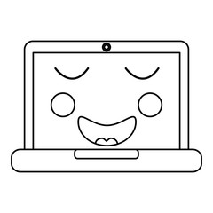 laptop computer kawaii character device vector illustration outline image