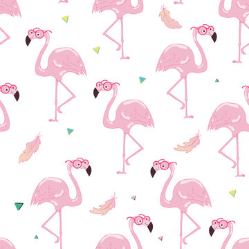 Seamless tropical trendy pattern with flamingos