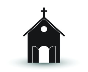 black and white church icon vector flat with shadow illustration