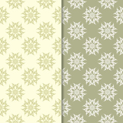 Olive green floral backgrounds. Set of seamless patterns