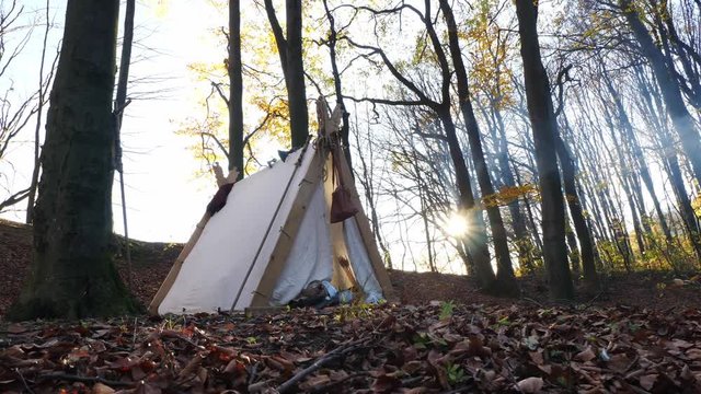 Vikings teepee in the forest camp