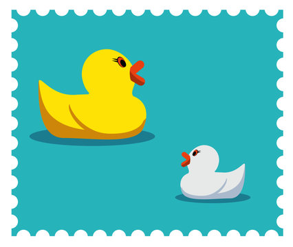Two rubber duck illustration. Candy colors vector flat icon.