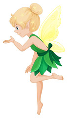 Cute fairy in green dress with yellow wings