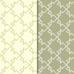 Olive green geometric set of seamless patterns