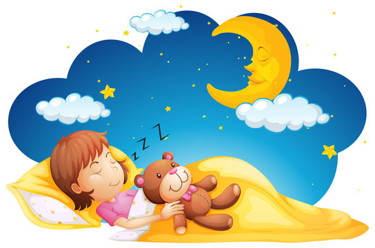 Little girl sleeping with teddybear