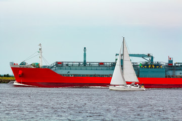 Fototapeta premium Red cargo tanker ship