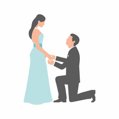  Marriage proposal. Man making proposal to woman on white background