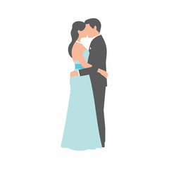  A groom and fiancee kiss each other on white background