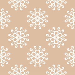 White floral seamless pattern on beige background