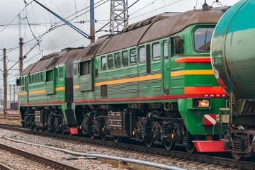 Obraz premium Green diesel locomotive