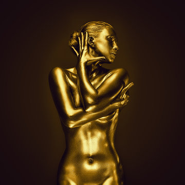 Golden lady on dark background