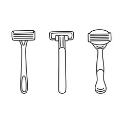 Set of three disposable shaving razors, line art