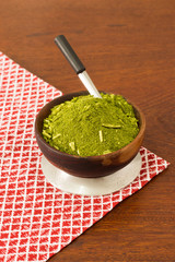 Mate or chimarrao its a traditional drink from South America drink in a calabash (gourd) with yerba mate drink, top view, freshly made, hot ethnic drink.