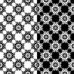 Black and white floral seamless patterns. Set of backgrounds