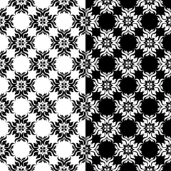 Fototapete Black and white floral seamless patterns. Set of backgrounds © Liudmyla