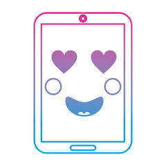 cellphone heart eyes emoji icon image vector illustration design  blue to purple ombre line
