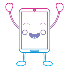 cellphone happy emoji icon image vector illustration design  blue to purple ombre line