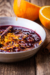 Cranberry sauce in rustic skillet