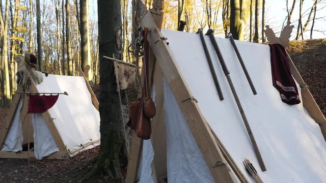 Close-up of Vikings teepee in the forest camp