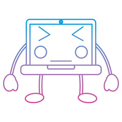 laptop computer kawaii character device vector illustration color line design