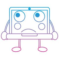 laptop computer kawaii character device vector illustration color line design