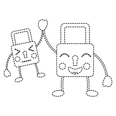 set security padlock kawaii cartoon vector illustration sticker design