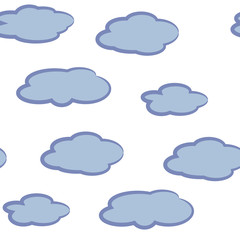 Painted contours of blue clouds beautiful light seamless pattern