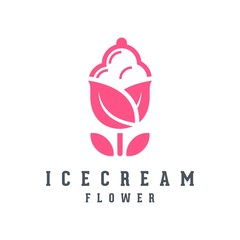 Outline Ice Cream Logo, Line Flower Logo, Outline Flower Ice Cream Design Logo Vector Illustration
