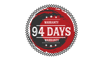 Fototapeta na wymiar 94 days warranty rubber stamp 